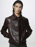 AGED LAMB LEATHER TRUCKER JACKET_ BROWN