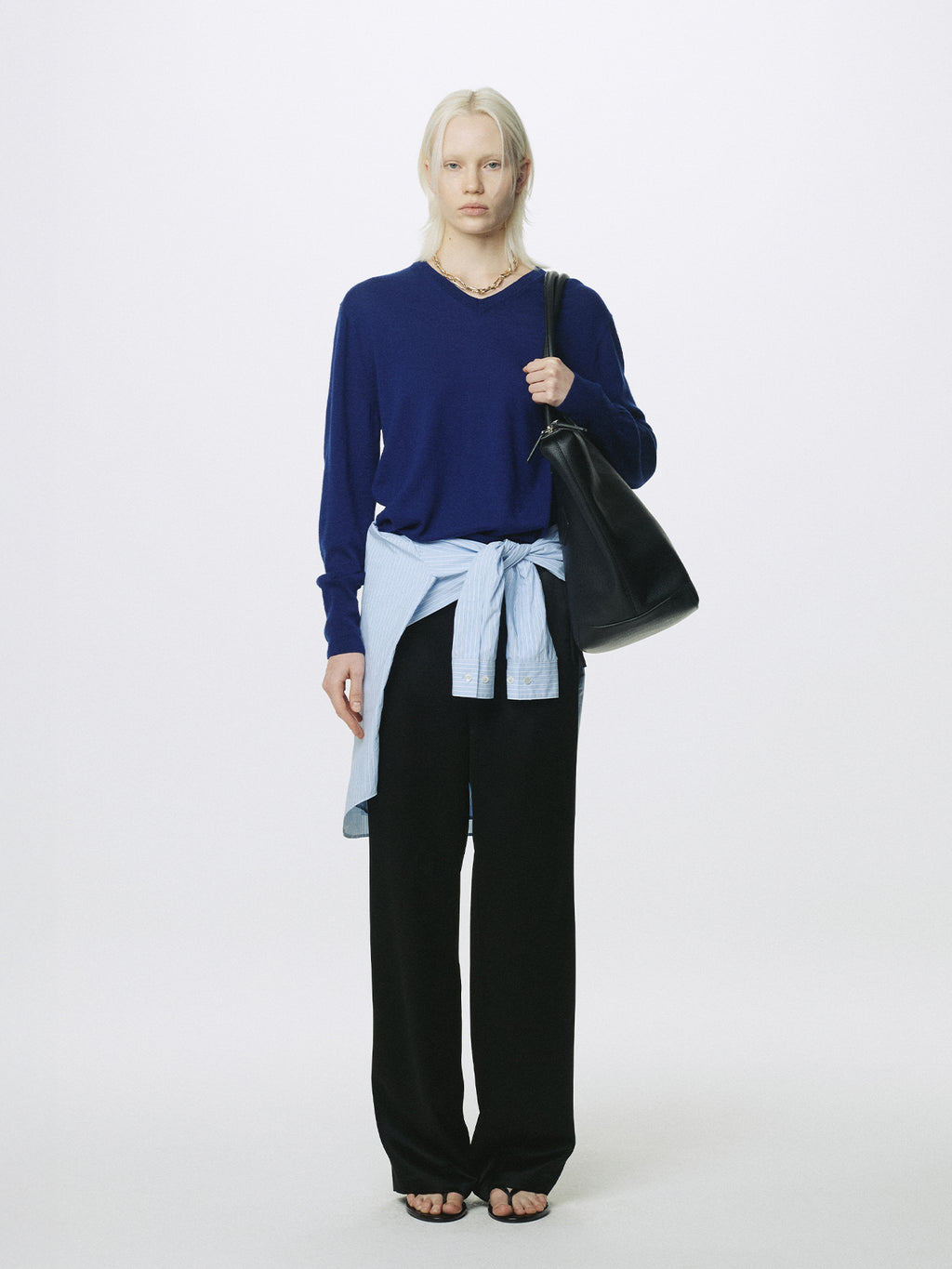 (W) AIRY CASHMERE V-NECK_ BLUE