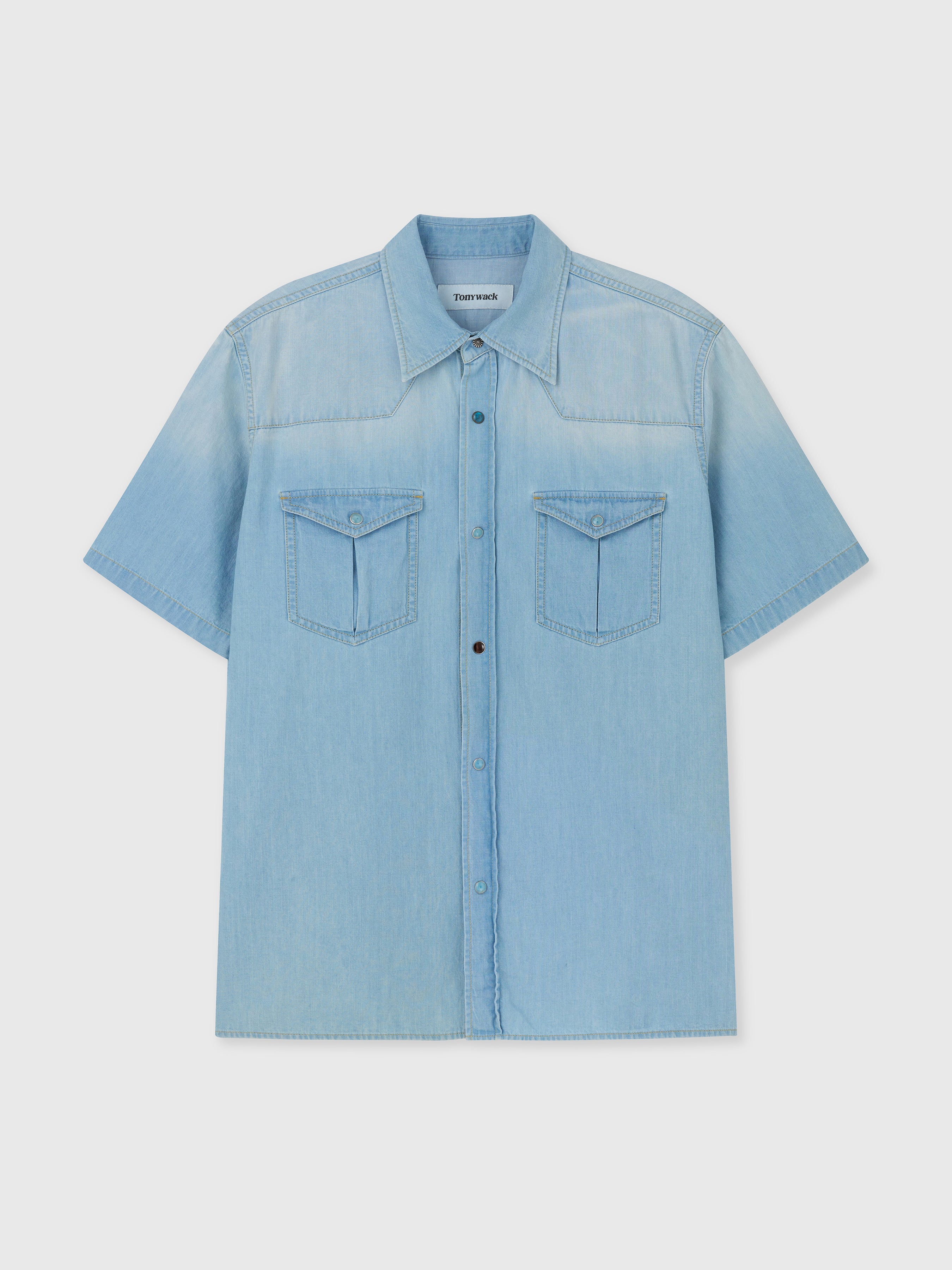 VINTAGE DENIM WESTERN SHIRT_ LIGHT WASHED BLUE
