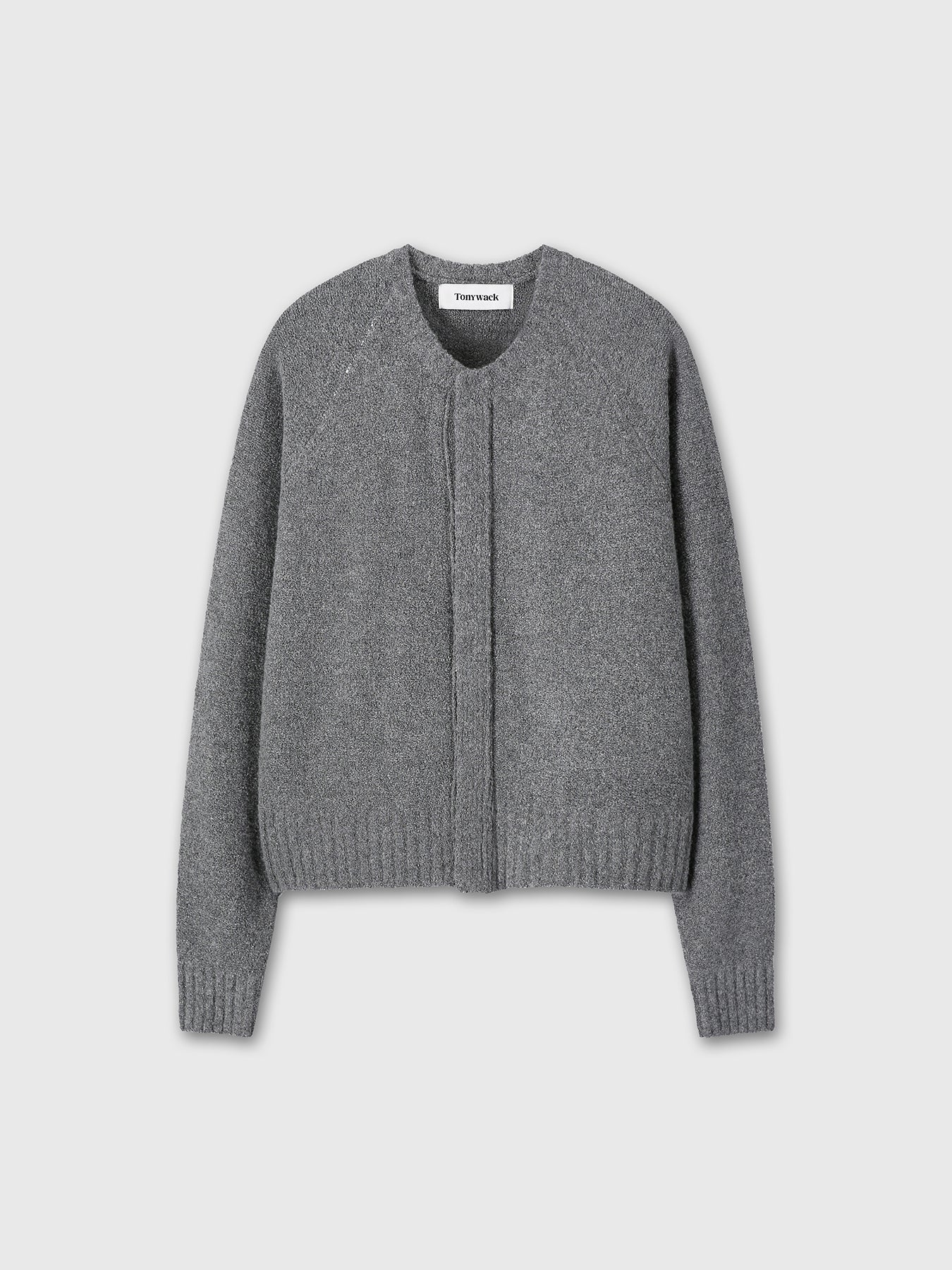PLACKET BUTTON DOWN KNIT CARDIGAN_ MELANGE GREY