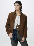 GOAT SUEDE BUCKLE ZIP JACKET_ CAMEL BROWN