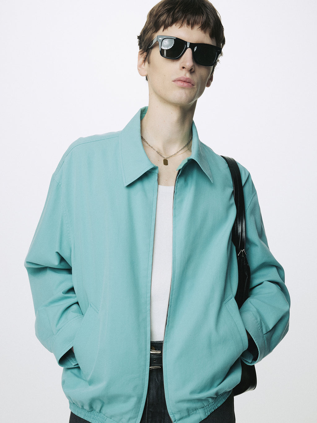 WASHED COTTON LYOCELL BLOUSON JACKET_ TURQUOISE