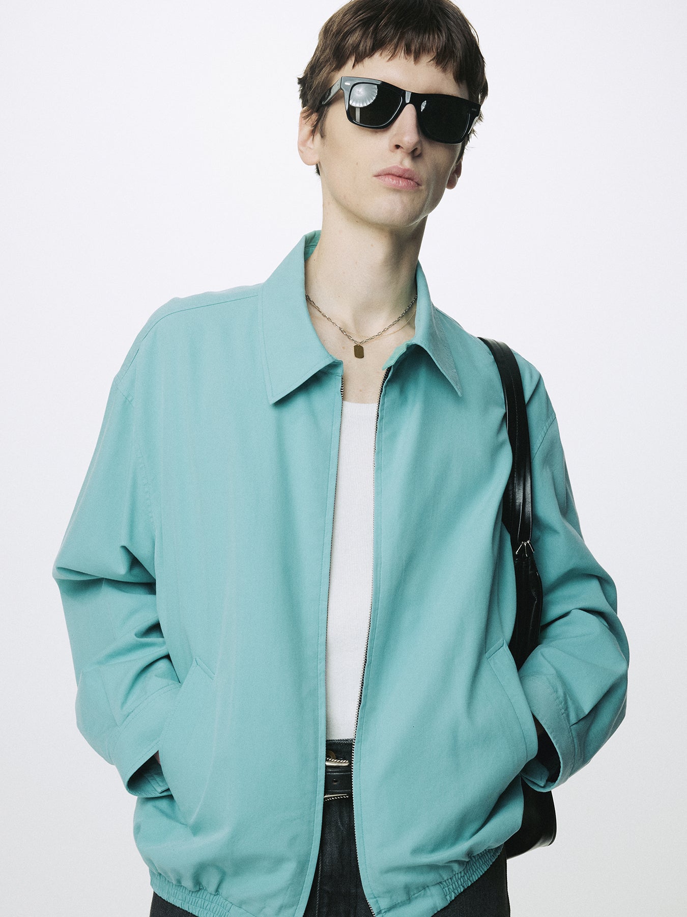 WASHED COTTON LYOCELL BLOUSON JACKET_ TURQUOISE