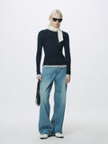 (W) TENCEL LAYERED LONG SLEEVE_ NAVY/GREY