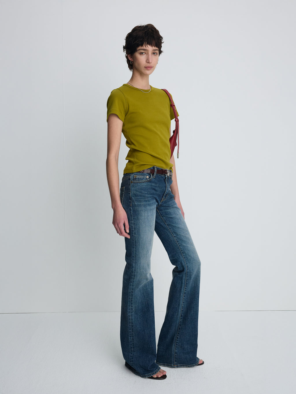 (W) LOW-RISE DENIM BOOTCUT TROUSERS_ WASHED MID BLUE