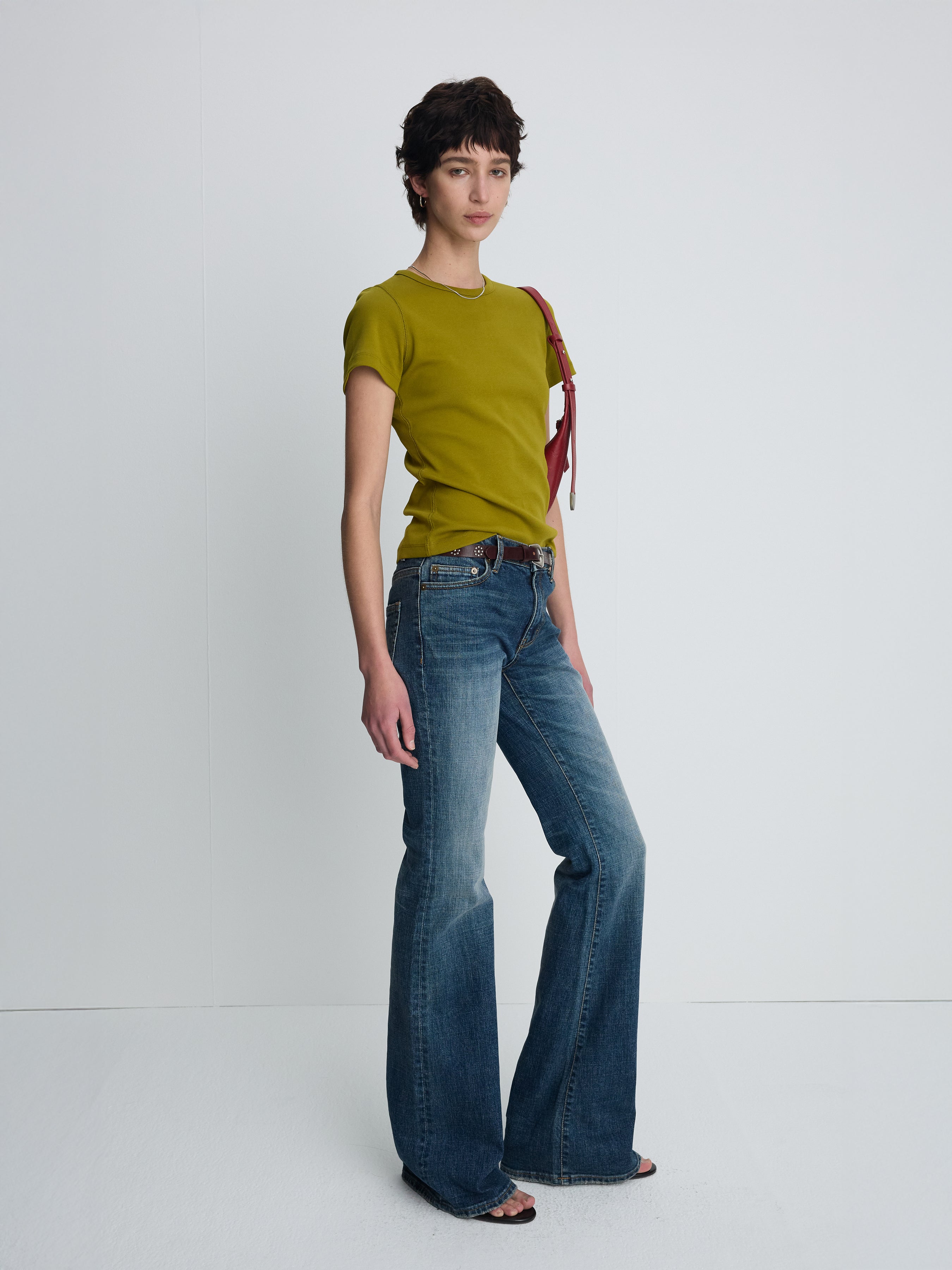 (W) LOW-RISE DENIM BOOTCUT TROUSERS_ WASHED MID BLUE