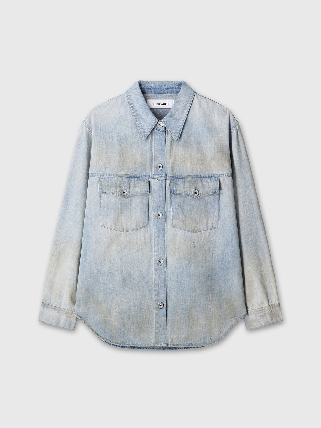 (W) HAND DISTRESSED VINTAGE RELAXED SHIRTS_ WASHED LIGHT BLUE
