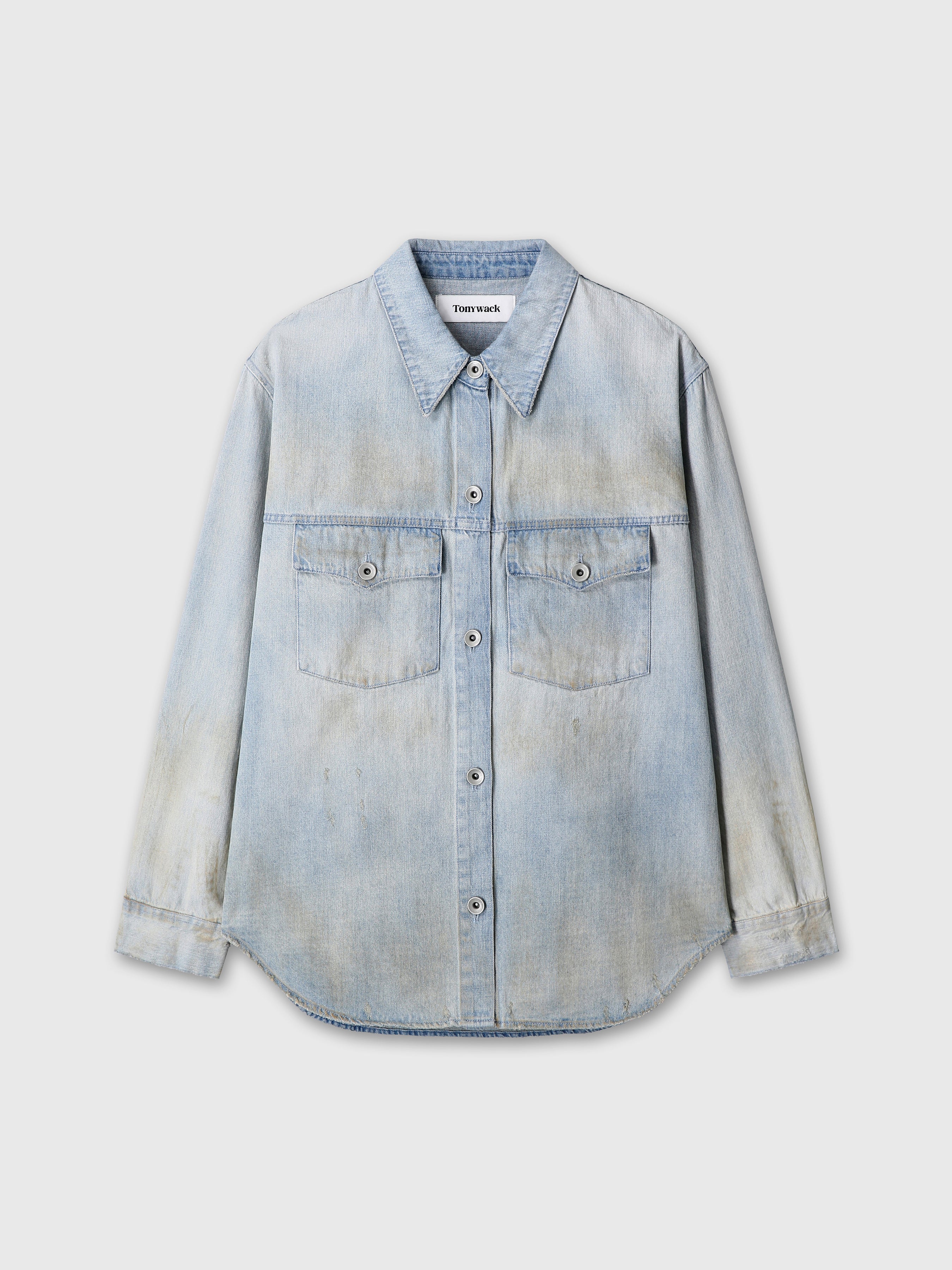 (W) HAND DISTRESSED VINTAGE RELAXED SHIRTS_ WASHED LIGHT BLUE