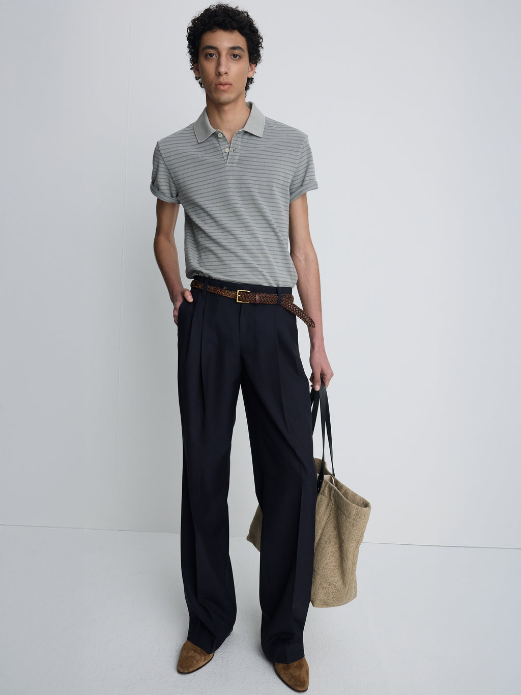 GARMENT DYED STRIPE PIQUÉ POLO_ FADED GREY
