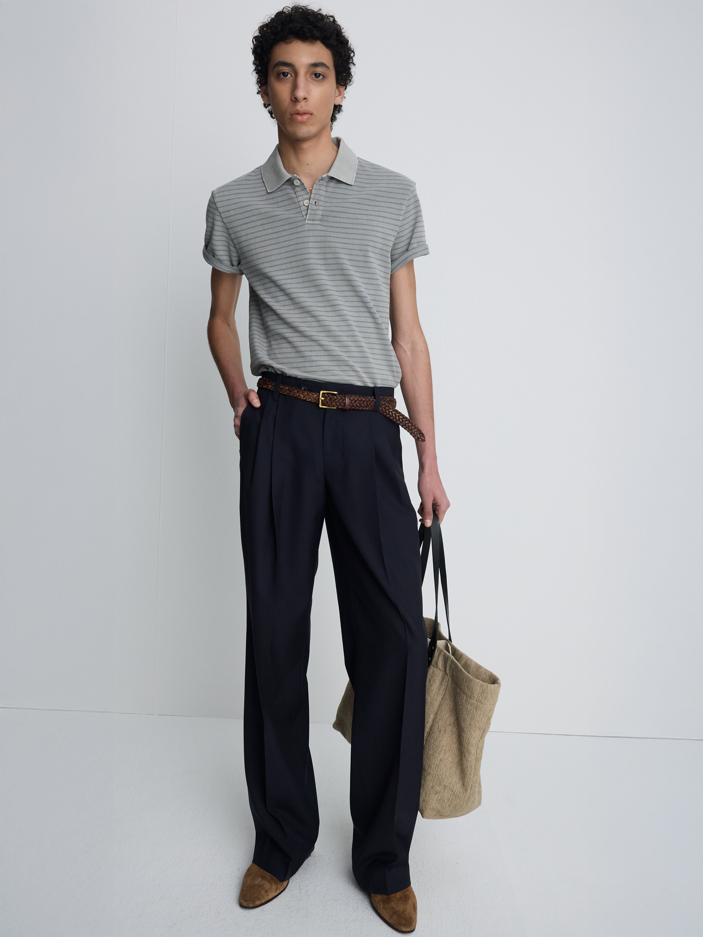 GARMENT DYED STRIPE PIQUÉ POLO_ FADED GREY