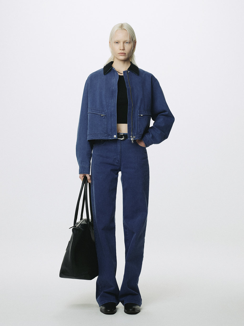 (W) CROPPED WORK JACKET_ WASHED BLUE