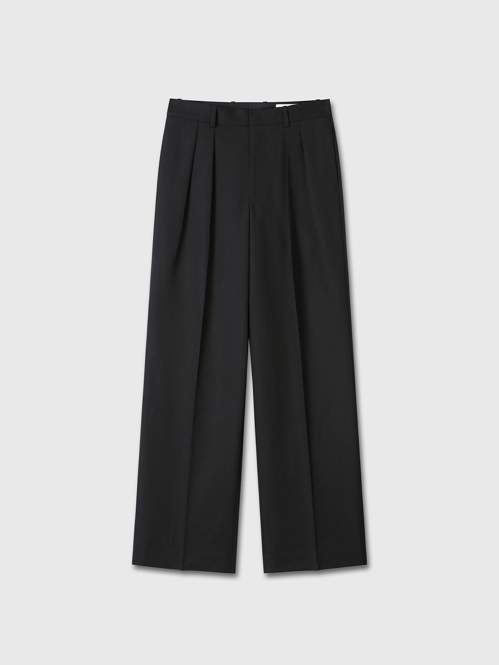 (W) WOOL DOUBLE-PLEATED WIDE TROUSERS_ BLACK