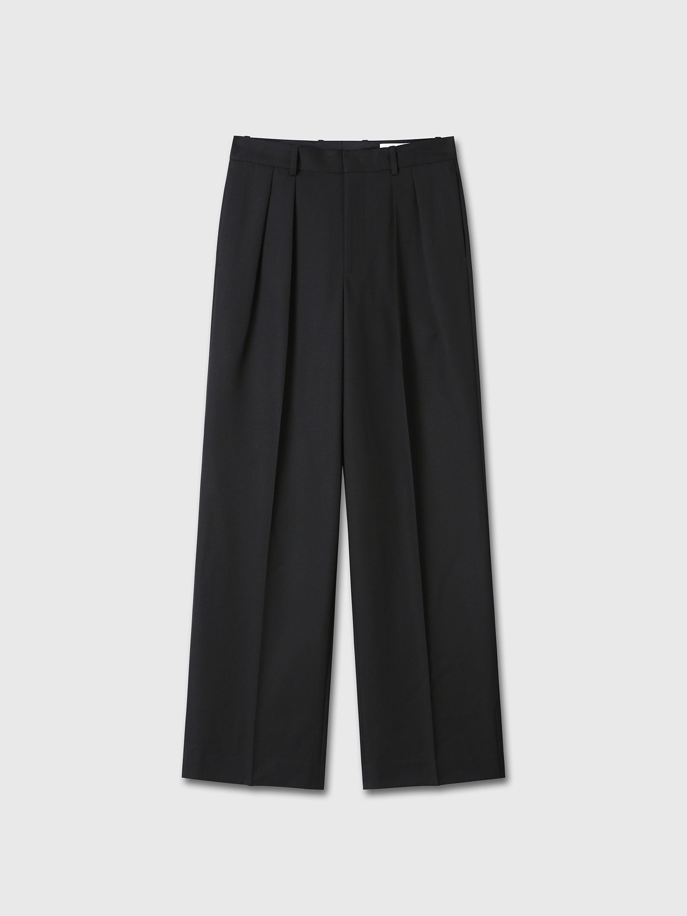 (W) WOOL DOUBLE-PLEATED WIDE TROUSERS_ BLACK