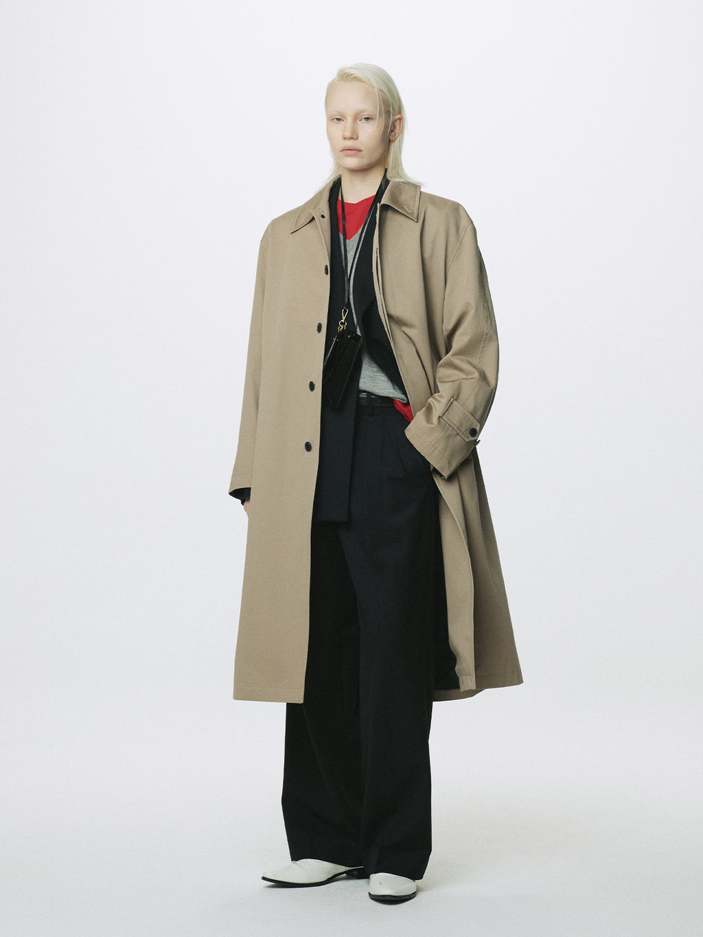 (W) COTTON DRILL SINGLE-BREASTED OVERCOAT_ BEIGE