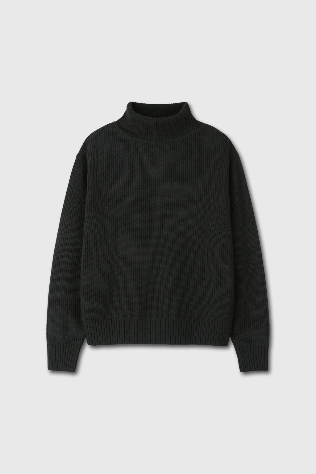 Hard Twist Wool Slit Turtleneck Knit_ Black