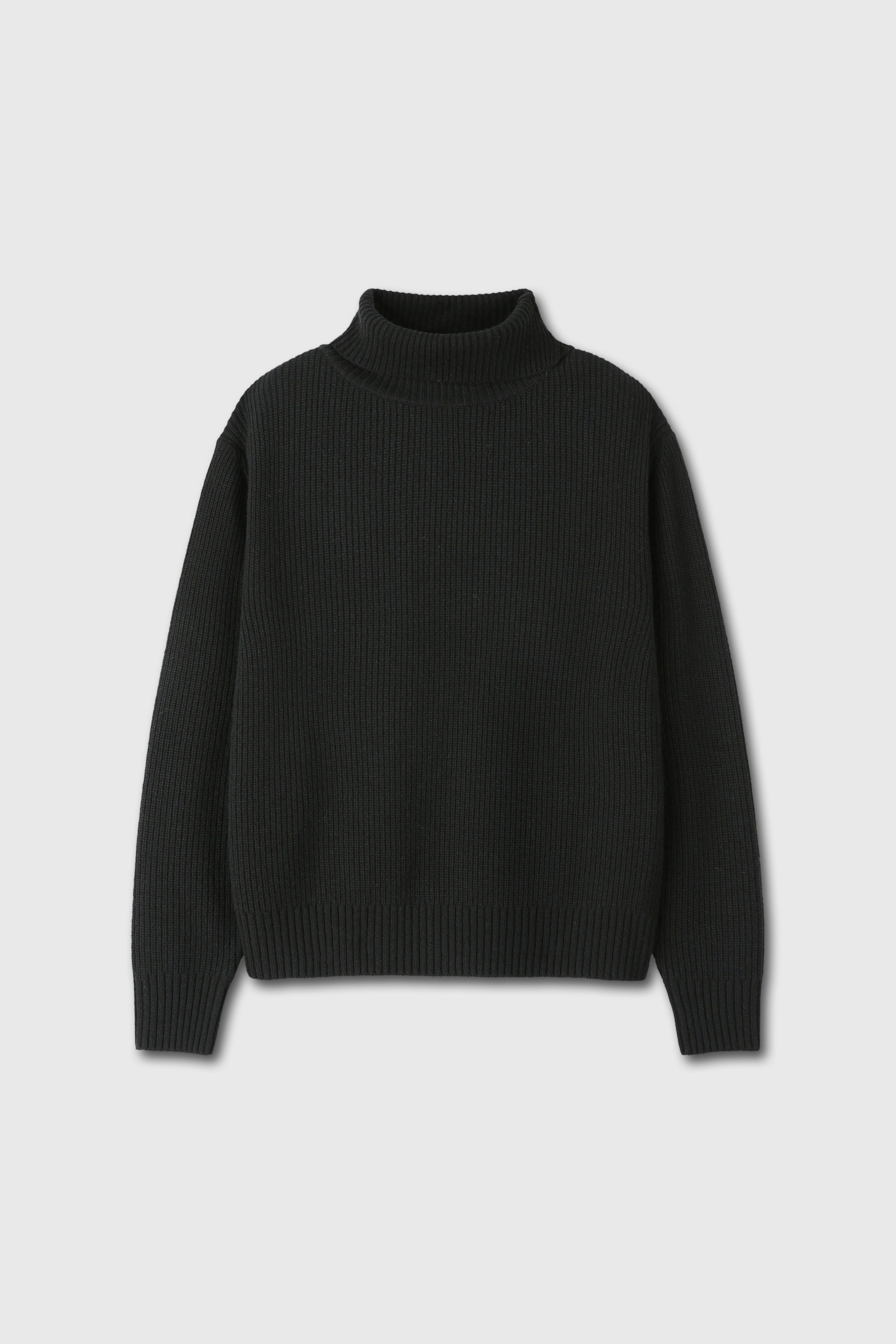 Hard Twist Wool Slit Turtleneck Knit_ Black
