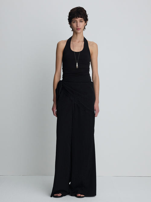 (W) JACQUARD WRAP LOOSE FIT PANTS_ BLACK