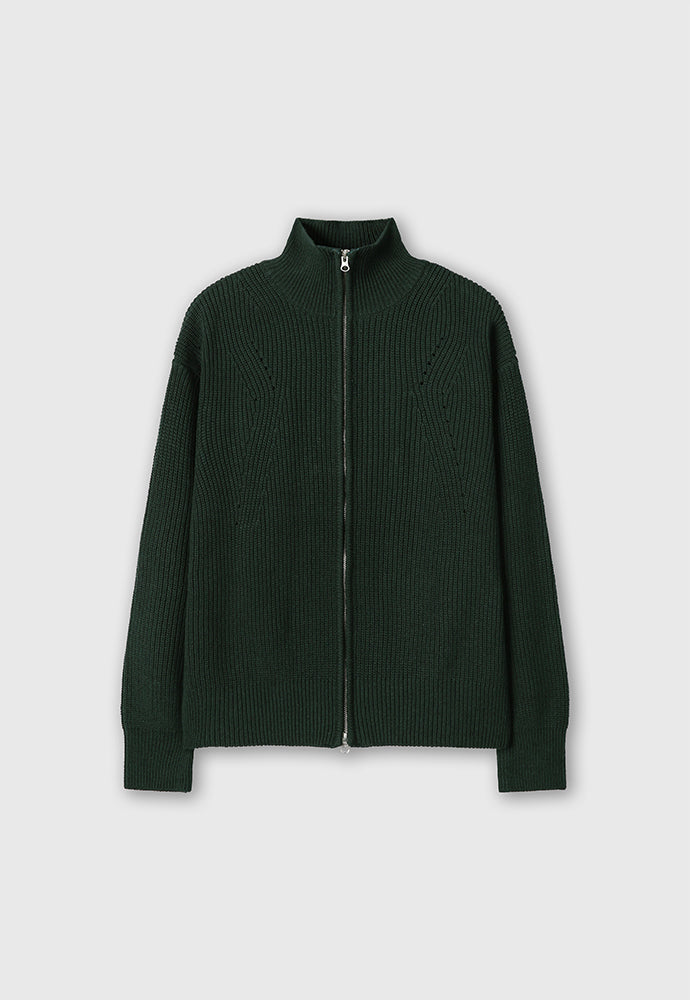 Italian Cotton Hard Twist Zip-up Knit_ Dark Green