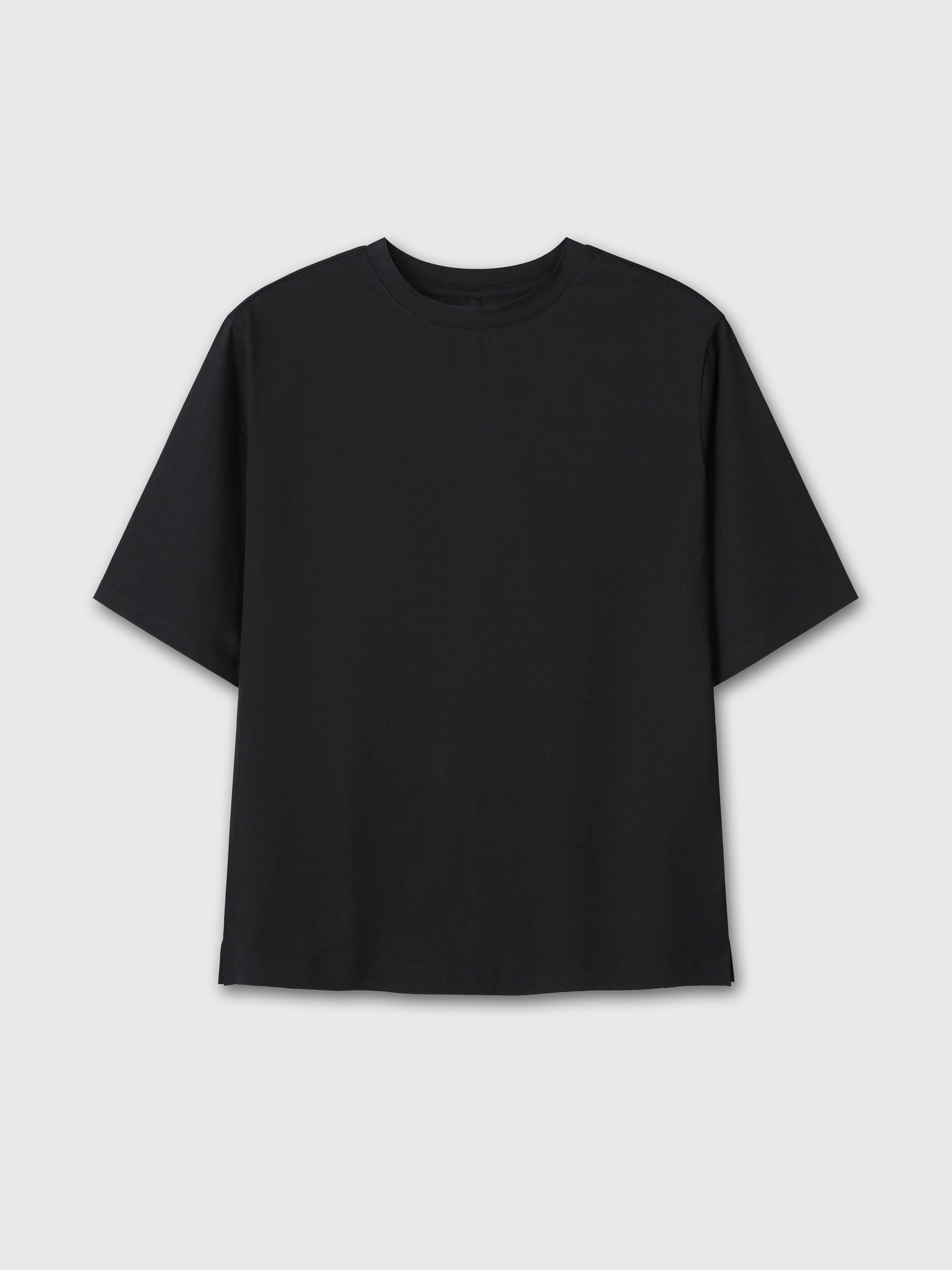 (W) HIGH-DENSITY RELAXED COTTON T-SHIRT_ BLACK