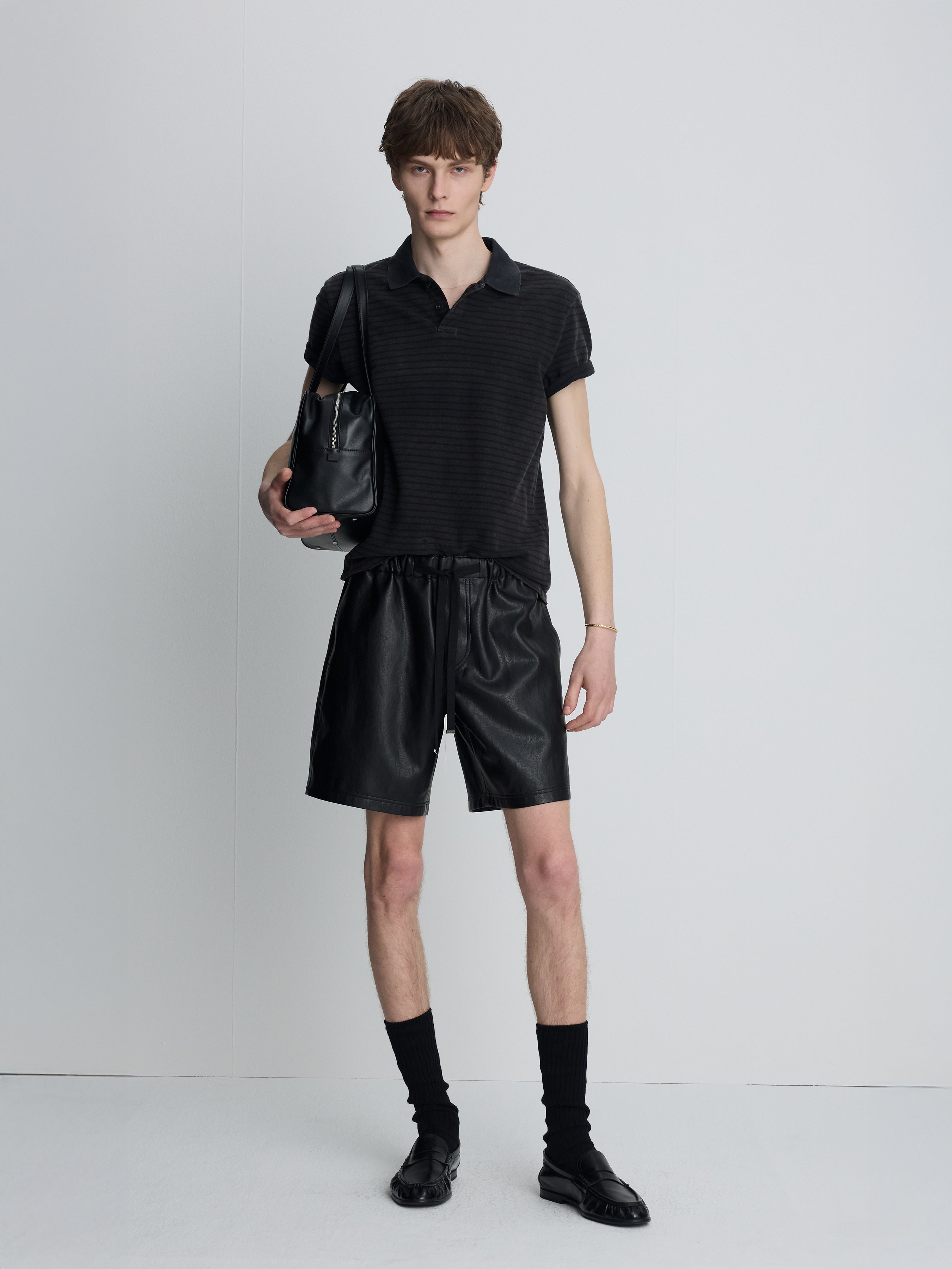 GARMENT DYED STRIPE PIQUÉ POLO_ FADED BLACK