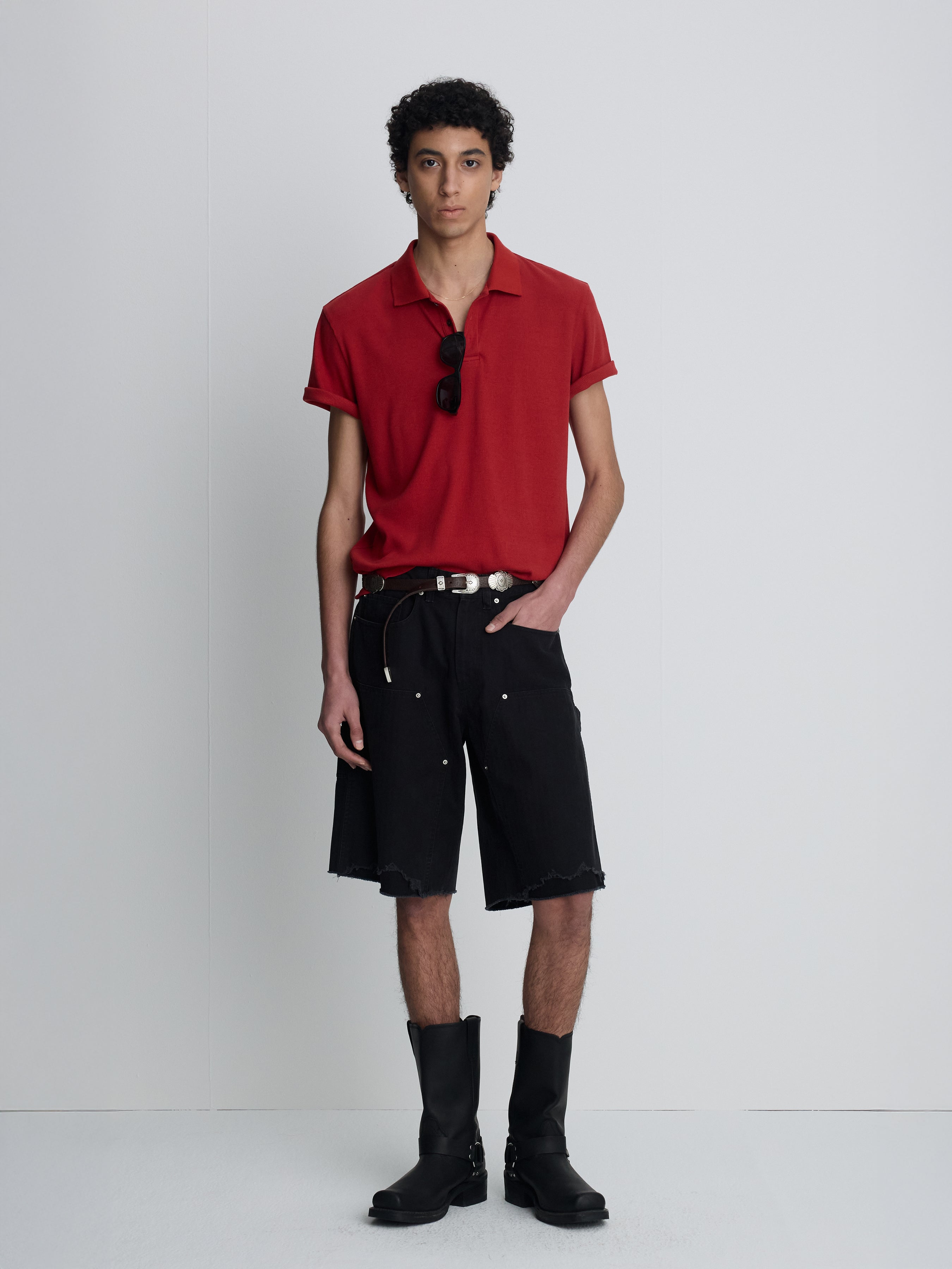HAND DISTRESSED HBT DOUBLE KNEE SHORTS_ FADED BLACK
