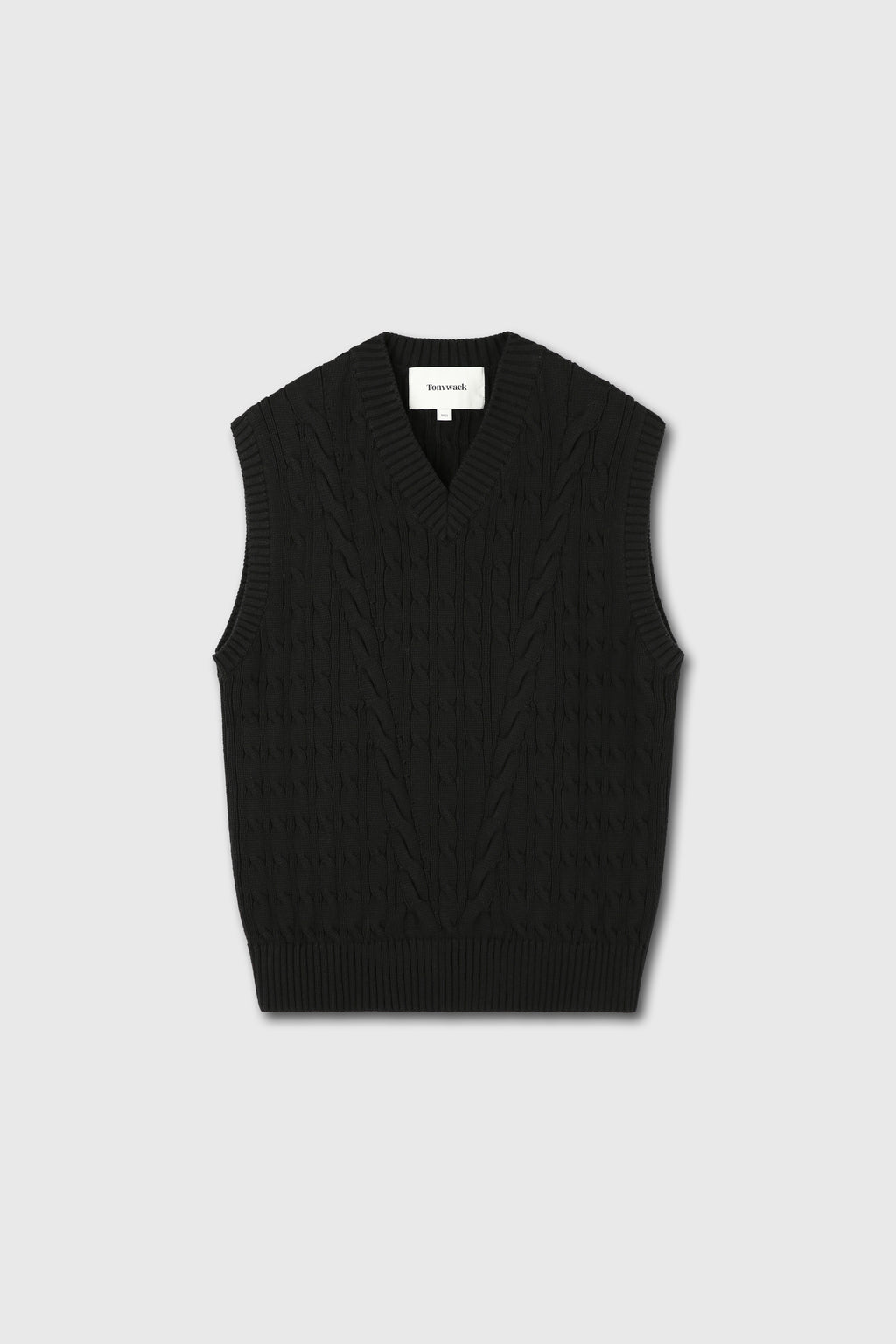 Cotton Twist V-Cable knit Vest_ Black