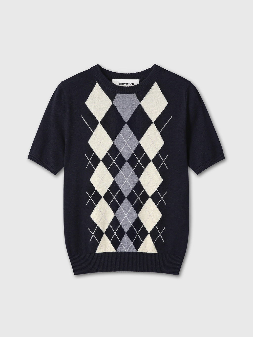 (W) SUPERFINE WOOL ARGYLE CREW NECK SWEATER_ NAVY WAX YELLOW