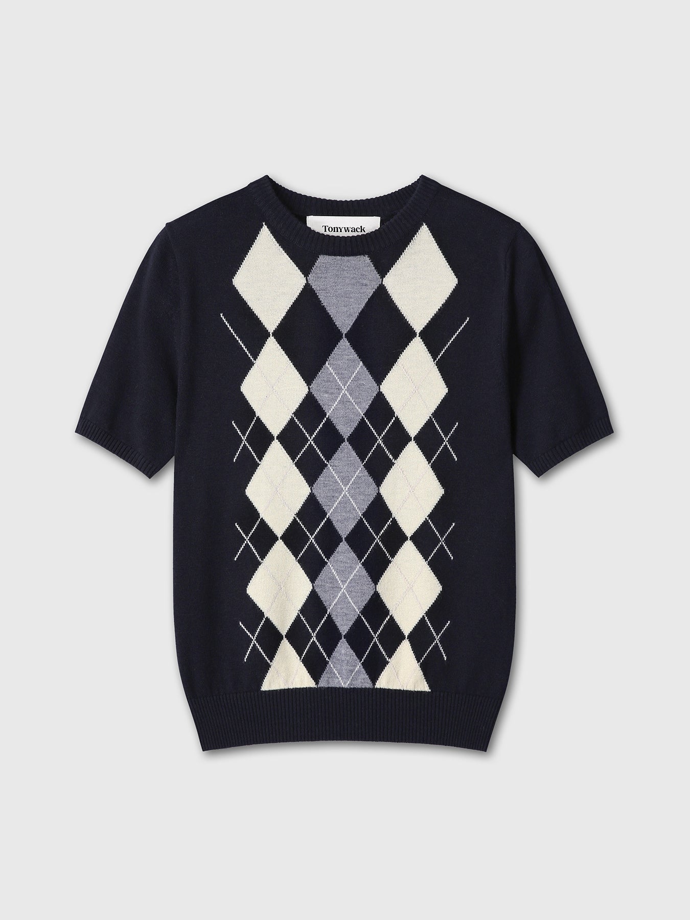 (W) SUPERFINE WOOL ARGYLE CREW NECK SWEATER_ NAVY WAX YELLOW