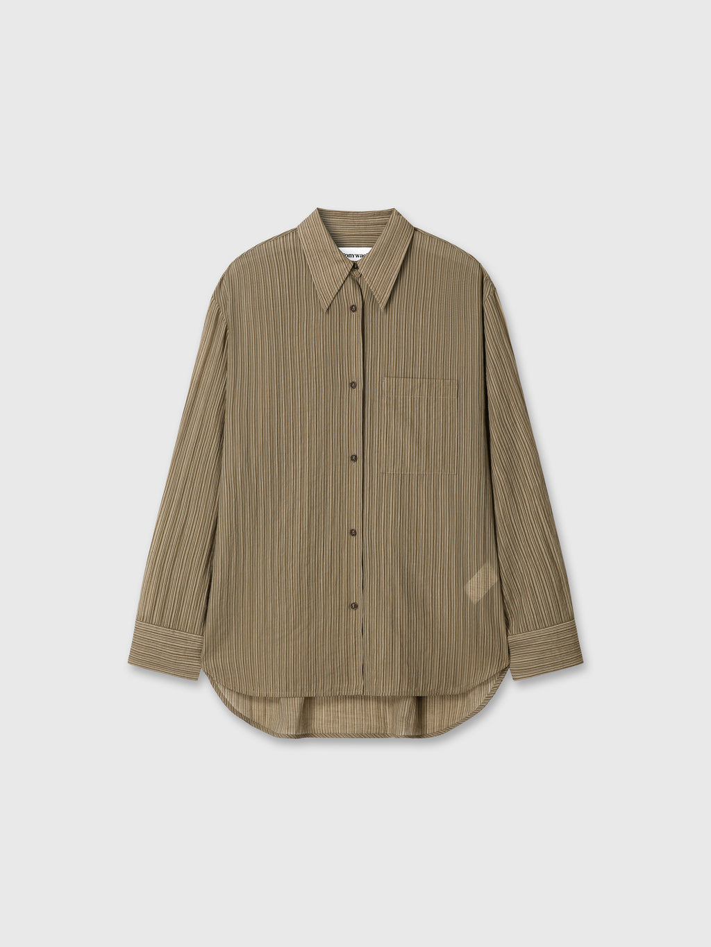LYOCELL OVERSIZED STRIPE SHIRT_ OLIVE STRIPE