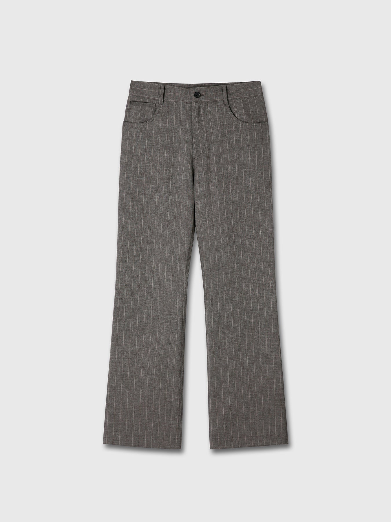 STRIPED WOOL FLARED-LEG PANTS_ TAUPE