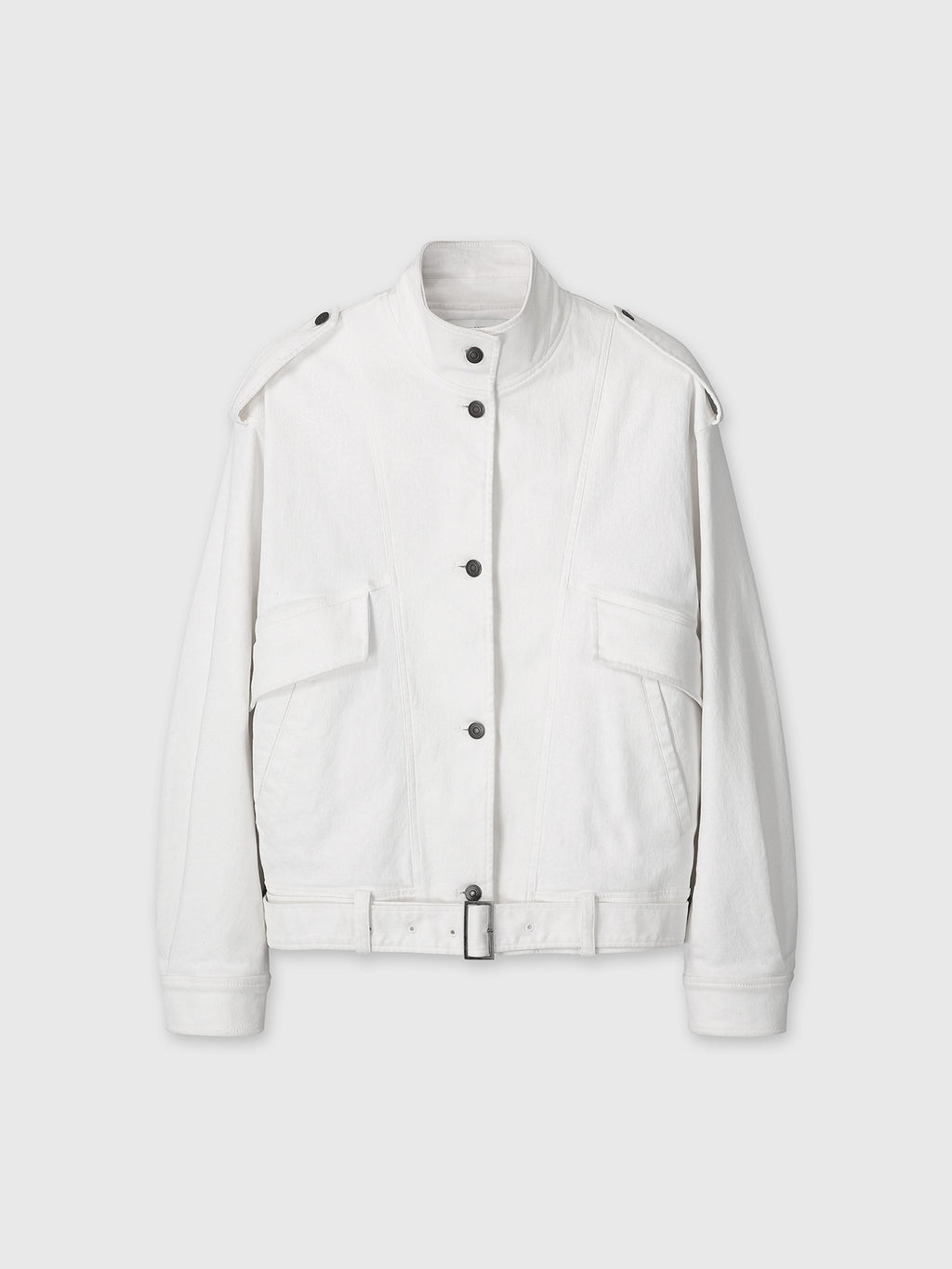 (W) OVERSIZED DENIM BELTED JACKET_ OFF WHITE