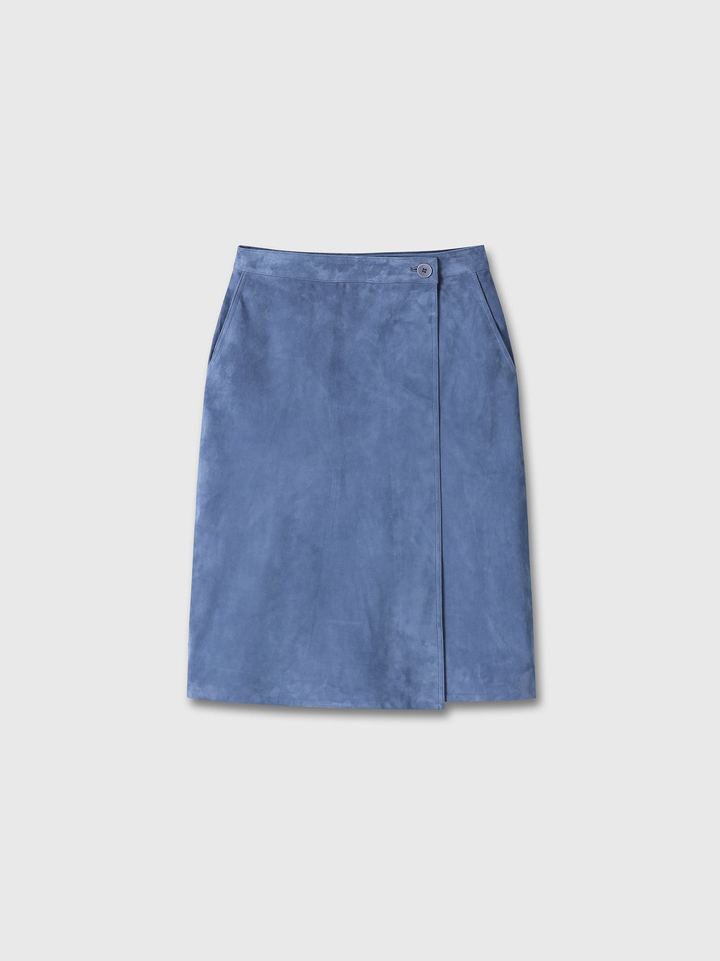 (W) GOAT SUEDE WRAP SKIRT_ MID BLUE
