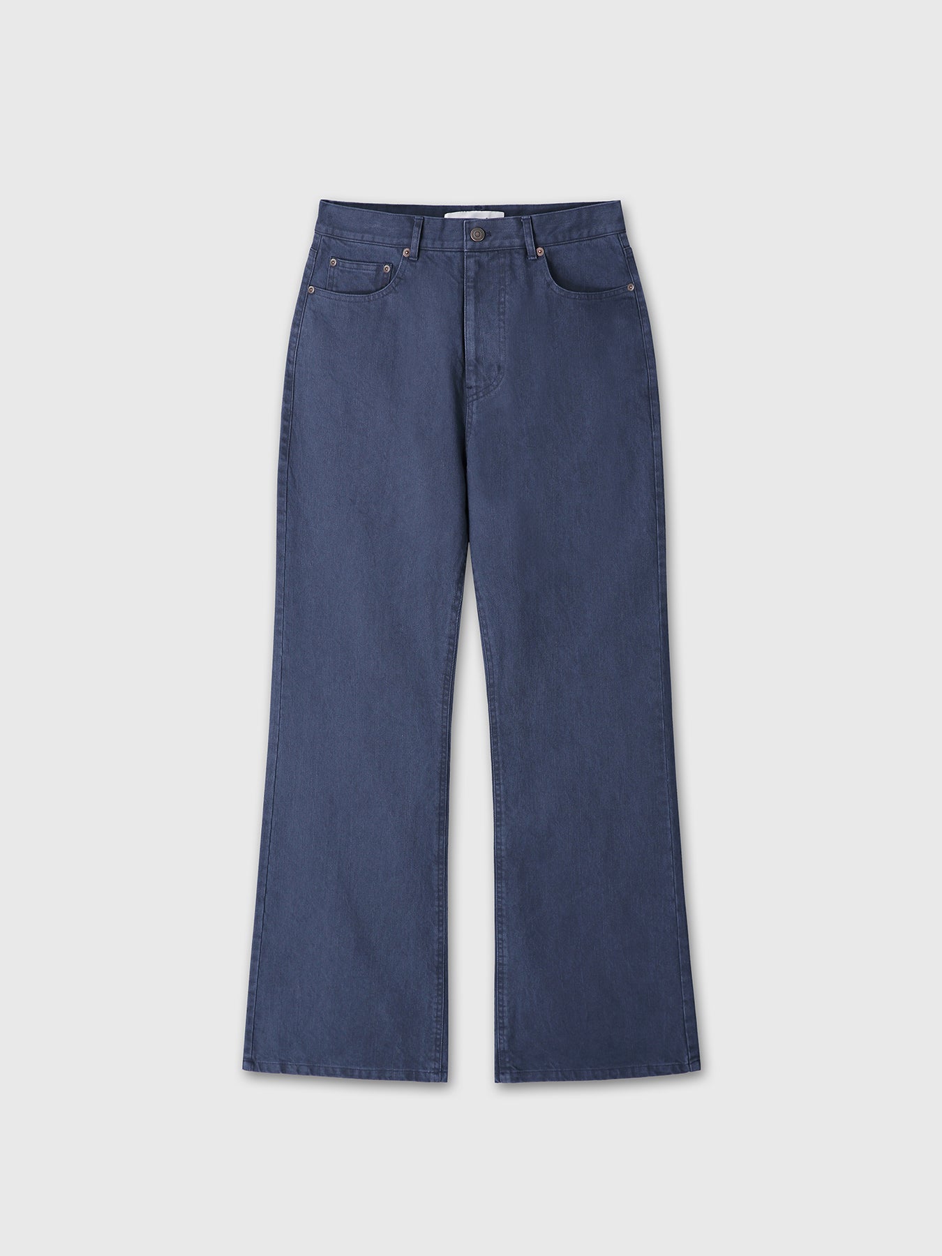 (W) WASHED COTTON TWILL LOOSE FLARED JEANS_ PURPLE BLUE