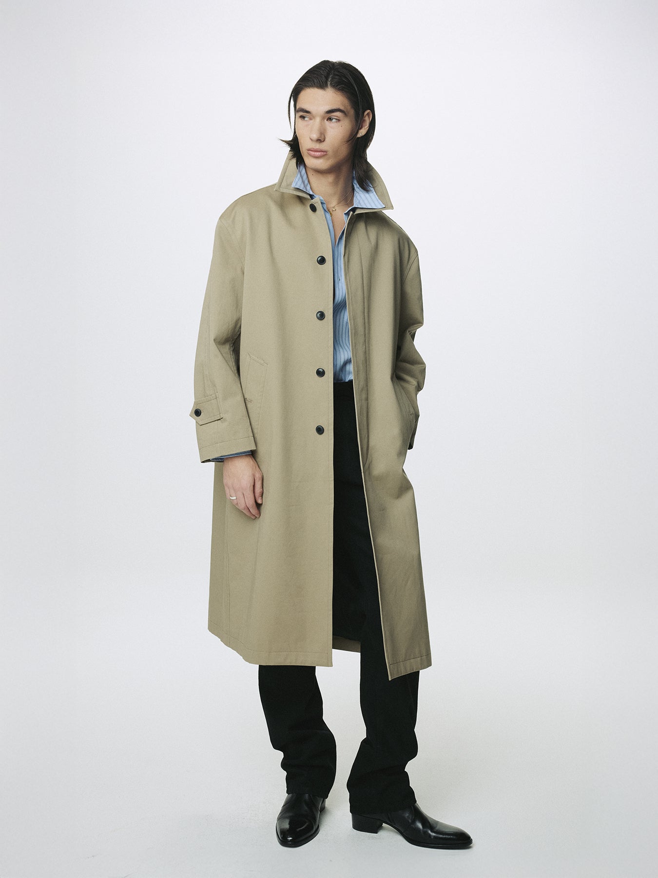 COTTON DRILL SINGLE-BREASTED OVERCOAT_ BEIGE