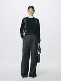 (W) STRIPED WOOL DOUBLE-PLEATED WIDE TROUSERS_ GREY STRIPE