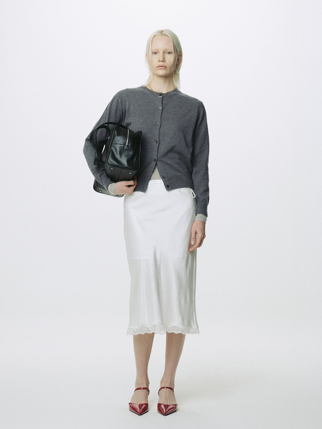 (W) SUPER FINE MERINO WOOL CARDIGAN_ GREY