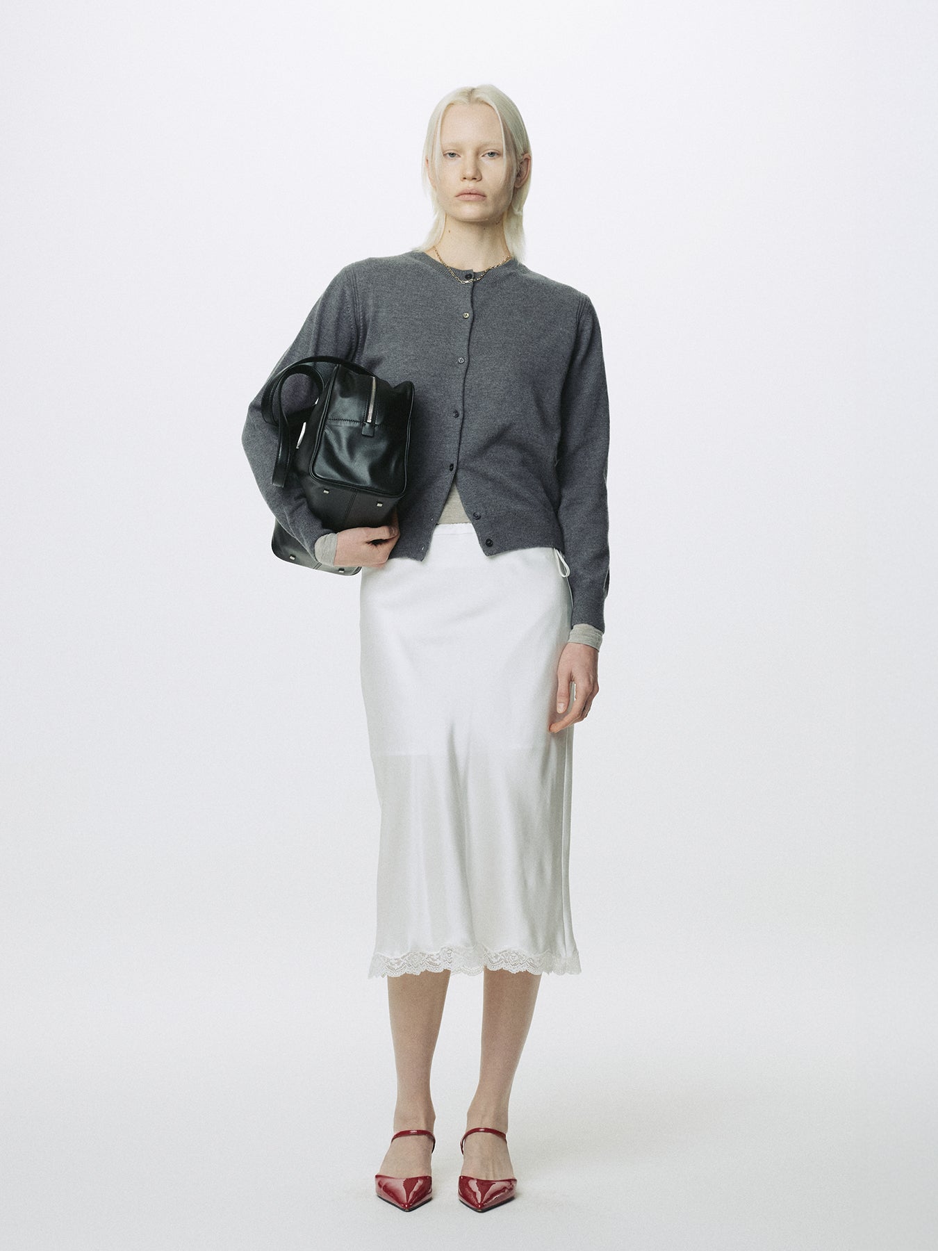 (W) SUPER FINE MERINO WOOL CARDIGAN_ GREY
