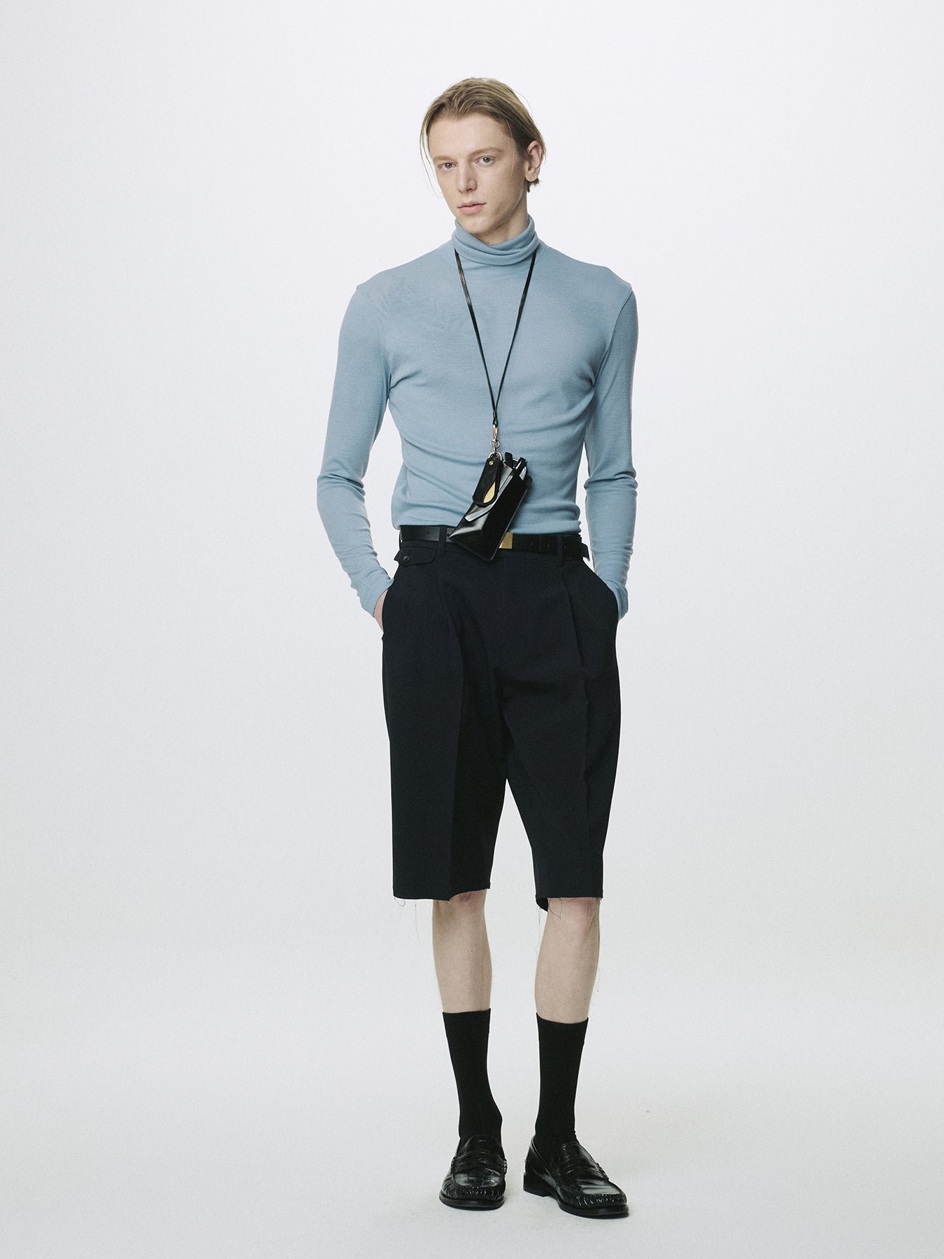 LIGHT WOOL SLIM ROLL NECK (JAPANESE FABRIC)_ DUSTY BLUE