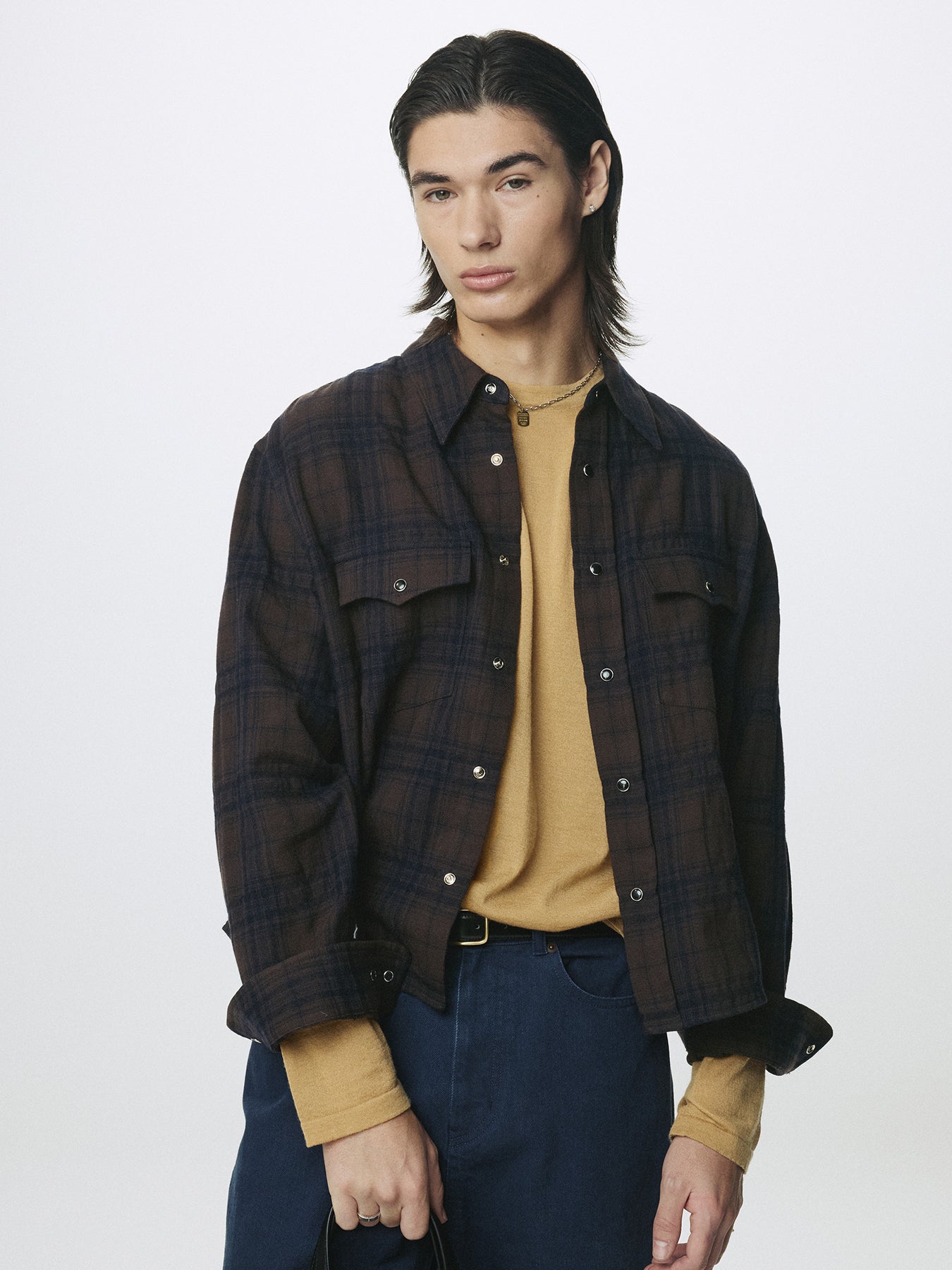 WOOL AND COTTON CHECKED SHIRT JACKET (JAPANESE FABRIC)_ BROWN