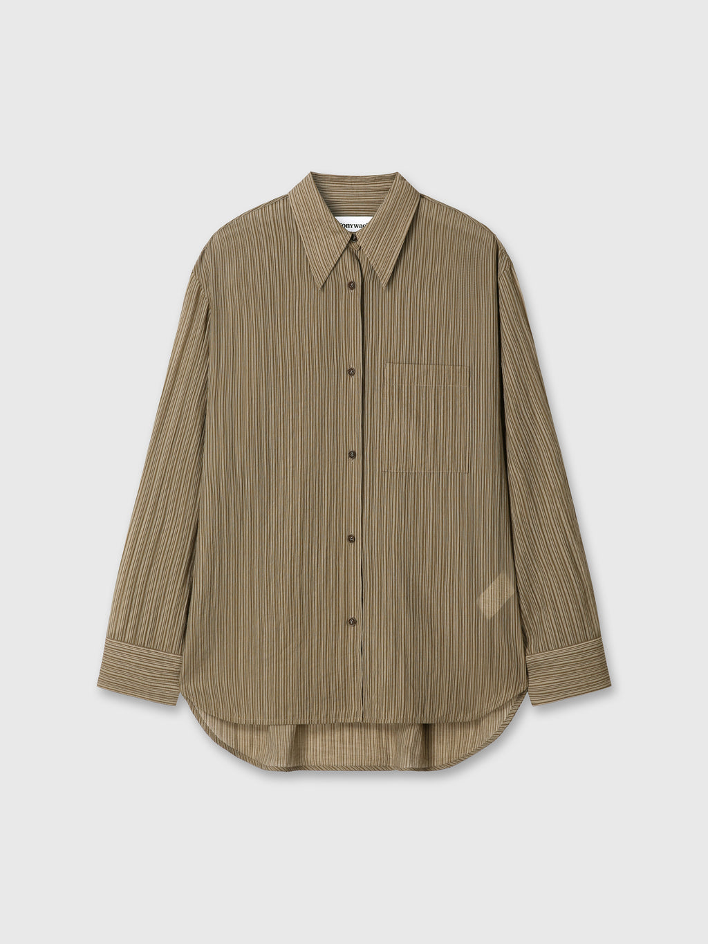 (W) LYOCELL OVERSIZED STRIPE SHIRT_ OLIVE STRIPE