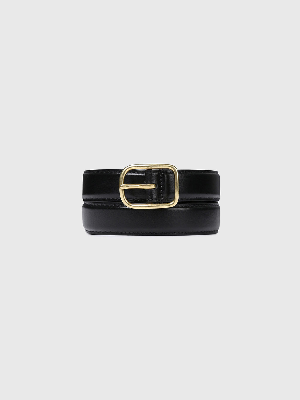 (W) OVAL GOLDEN BRASS BUCKLE LEATHER BELT_ BLACK