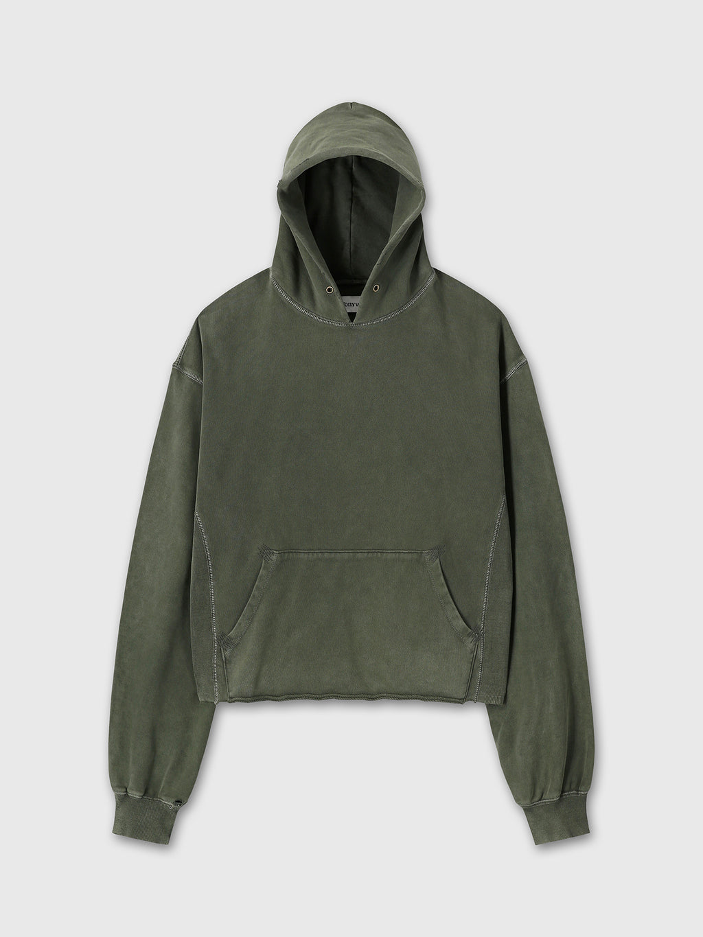 GARMENT DYED RAW EDGE HOODIE_ FADED GREEN