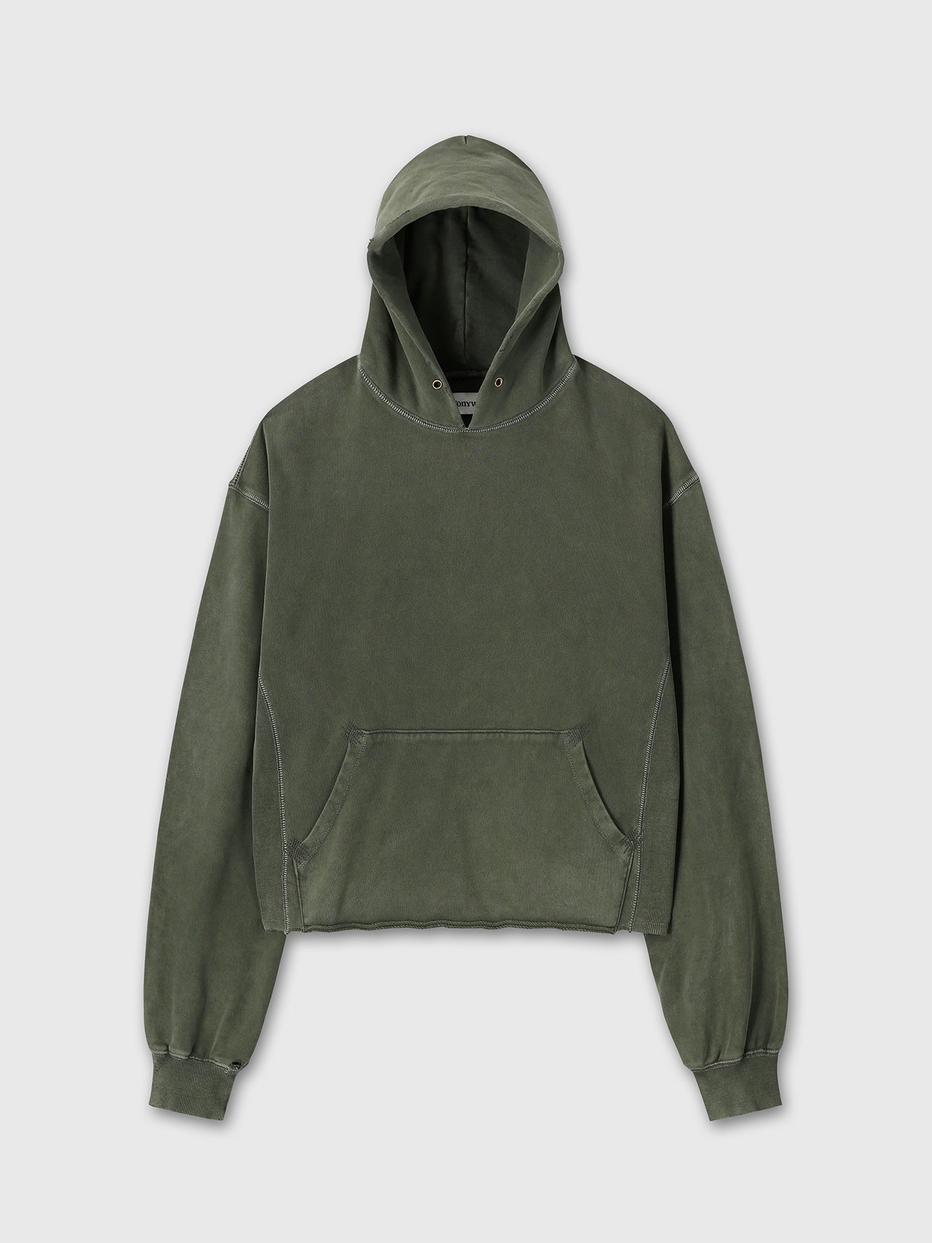 GARMENT DYED RAW EDGE HOODIE_ FADED GREEN