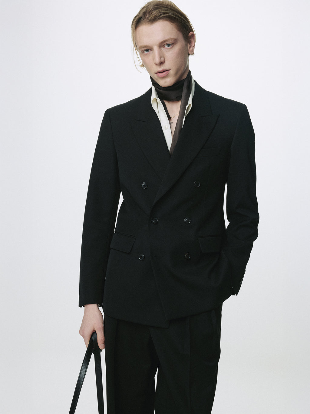 WOOL DOUBLE-BREASTED TAILORED JACKET_ BLACK