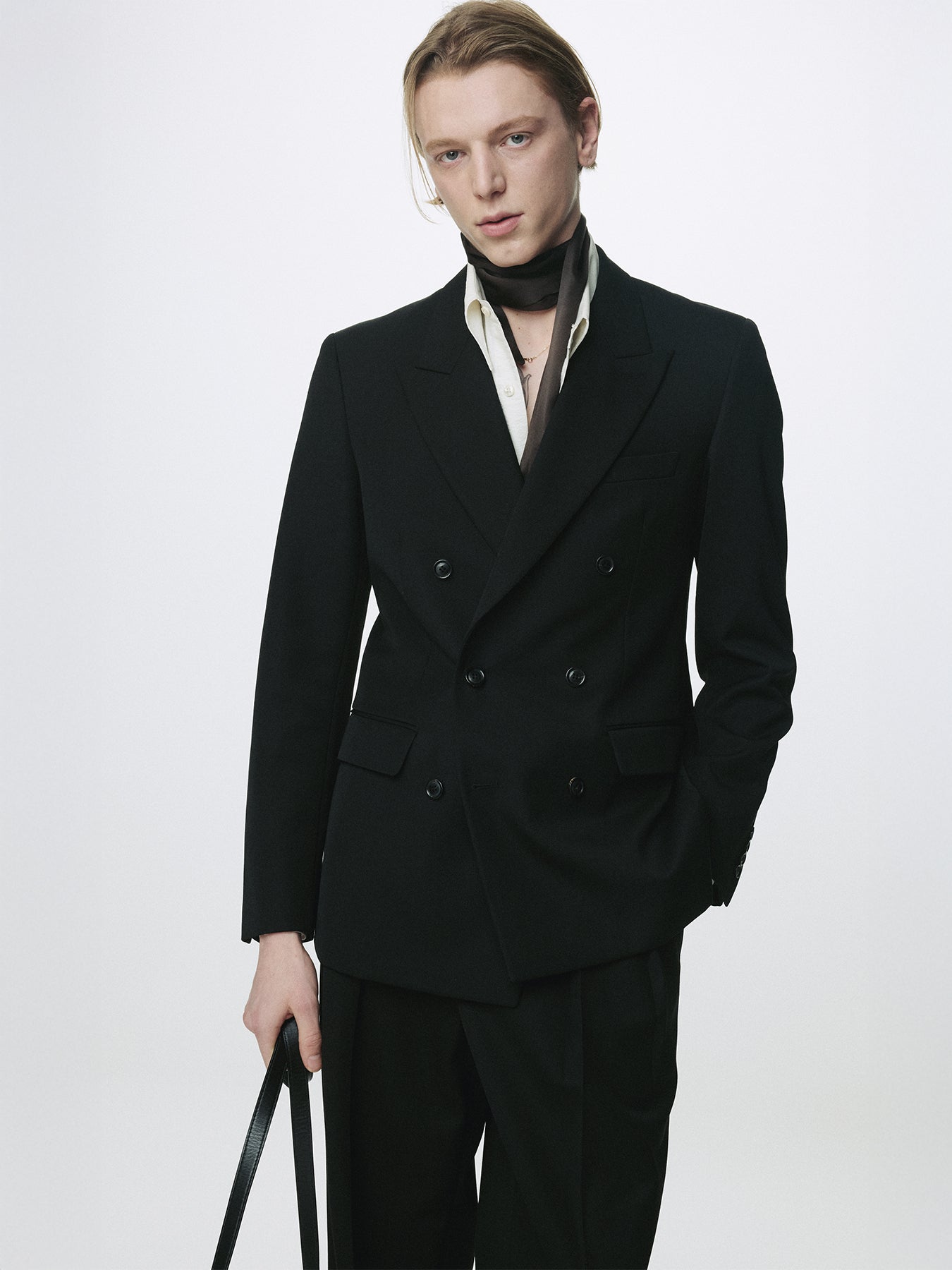 WOOL DOUBLE-BREASTED TAILORED JACKET_ BLACK