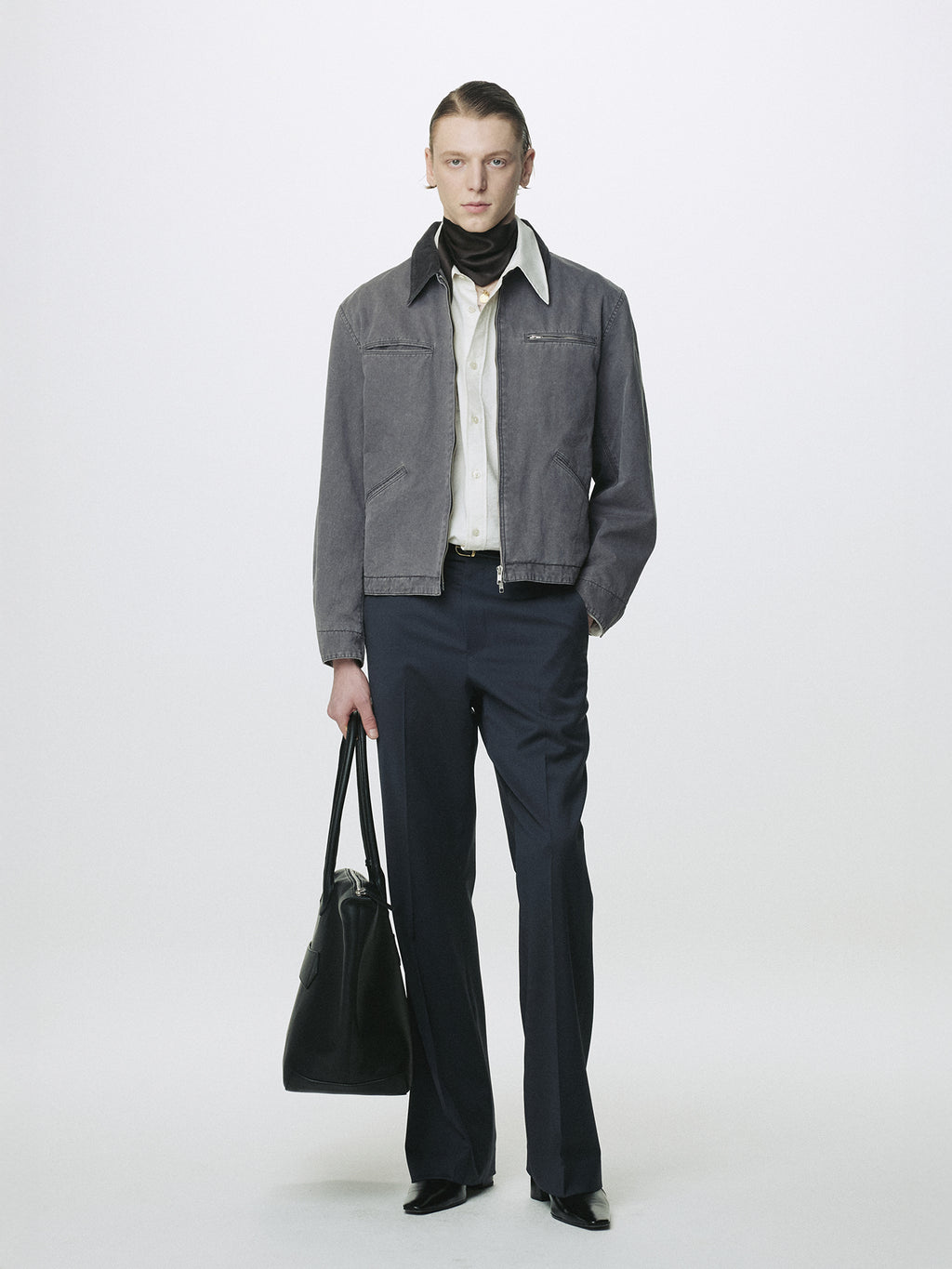 GARMENT WASHED ZIP WORK JACKET_ FADED INK