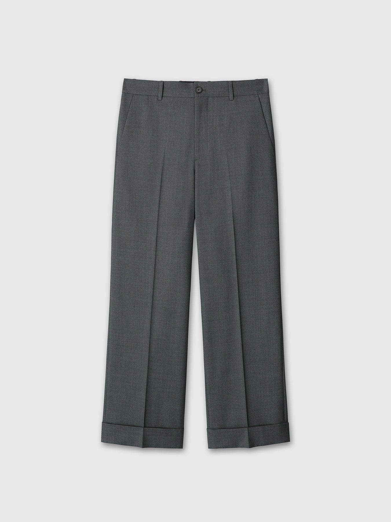 WOOL CUFFED TROUSERS_ MOSS GREY