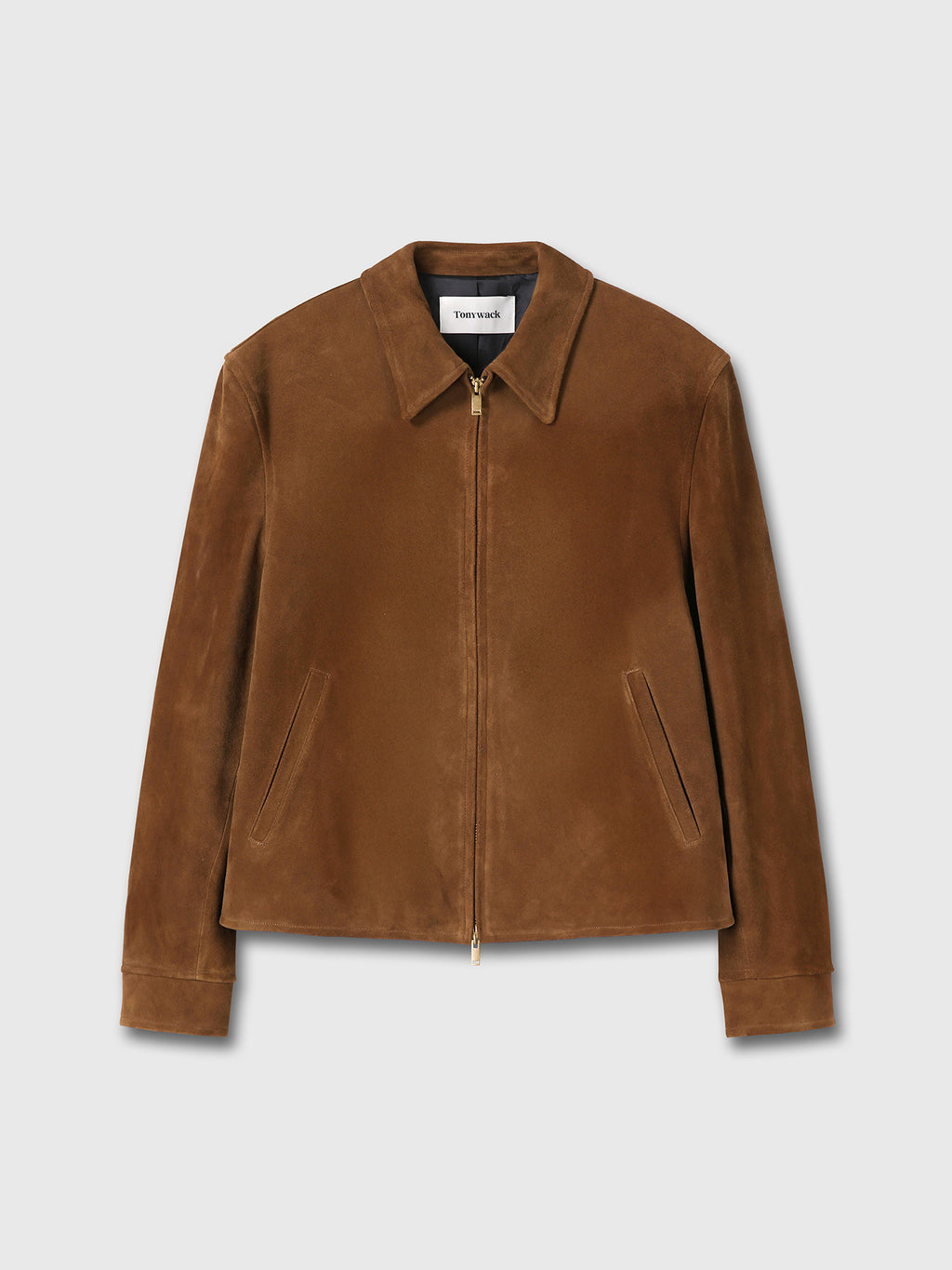 GOAT SUEDE BUCKLE ZIP JACKET_ CAMEL BROWN