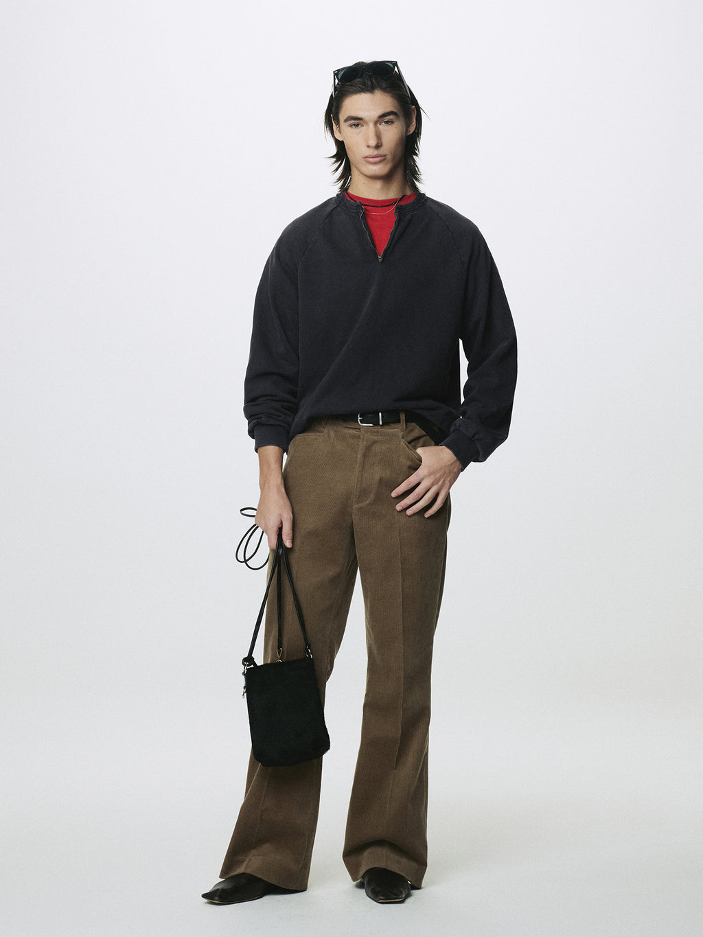 GARMENT DYED ZIP SWEATSHIRT_ FADED BLACK