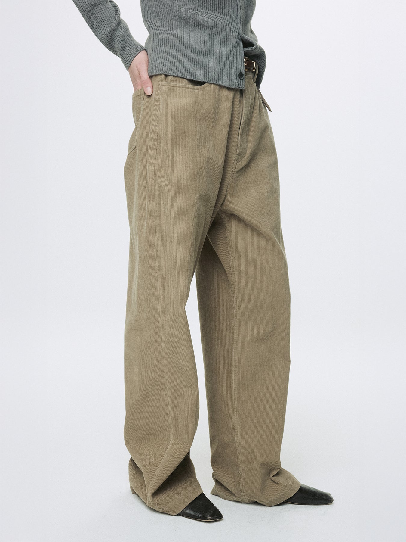 WASHED CORDUROY WIDE-LEG PANTS_ BEIGE